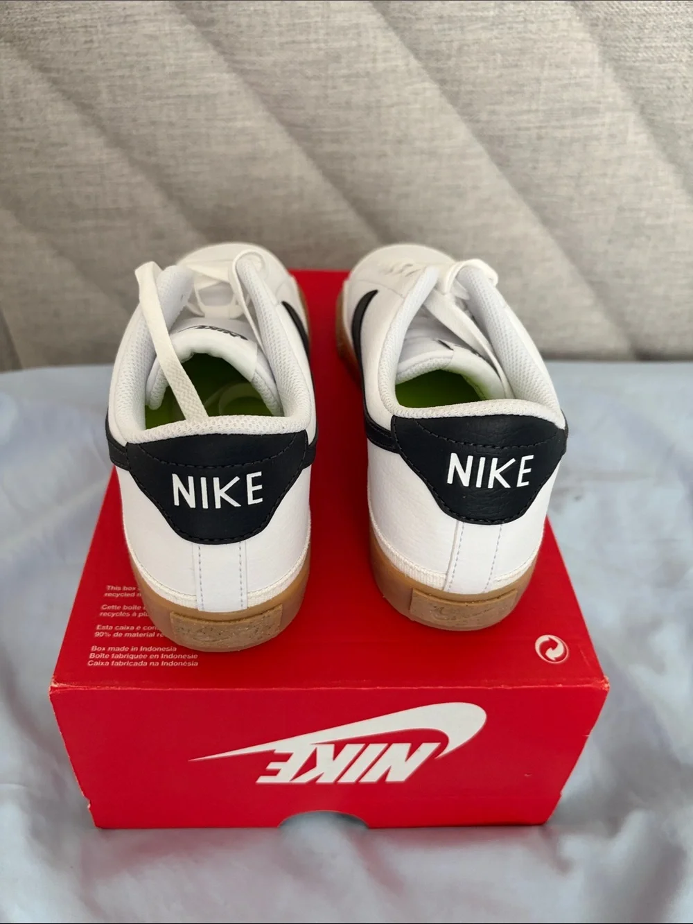 Nike Court Legacy White Sneakers with Black Swoosh and Gum Sole